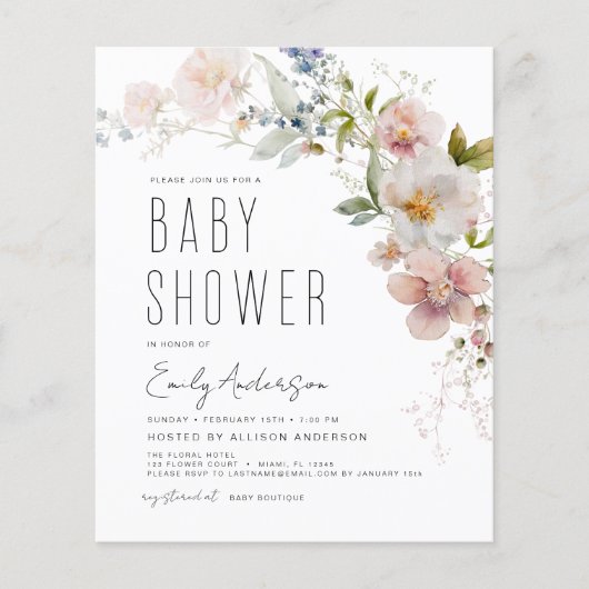 Papier Invitation du Fleur sauvage Boho Budget (Devant)