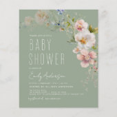Papier Invitation du Fleur sauvage de Baby shower Sage Gr (Devant)