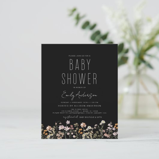 Papier Invitation du Fleur sauvage du budget Boho Baby sh (Debout devant)