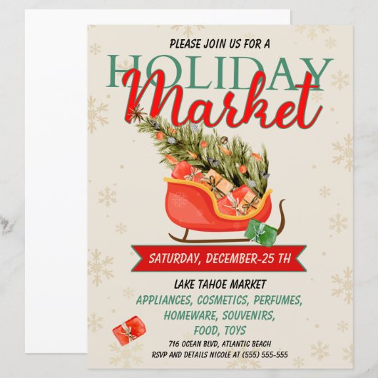 Papier Invitation du marché de Noël (Devant / Derrière)