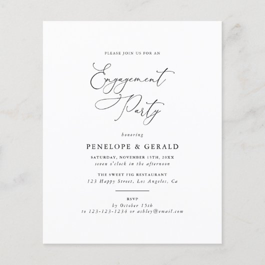 Papier Invitation Du Parti D'Engagement Noir Et Blanc Bud (Devant)