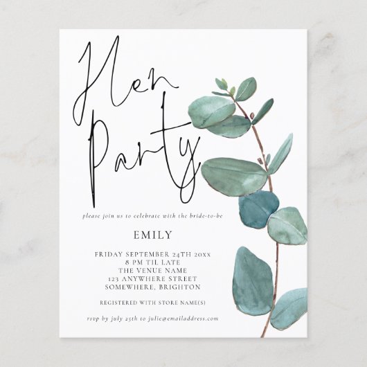 Papier Invitation du parti Eucalyptus Leaf Hen Budget (Devant)
