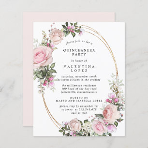 Papier Invitation du parti Quinceanera Floral Rose Budget