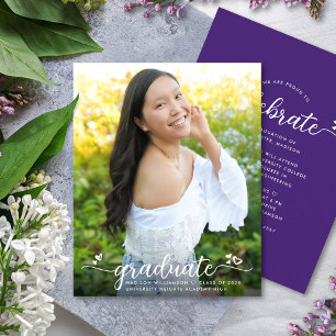 Papier Invitation du script de graduation photo violet bu