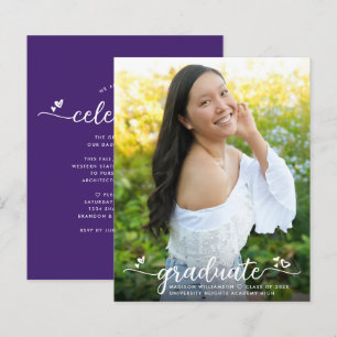 Papier Invitation du script de graduation photo violet bu