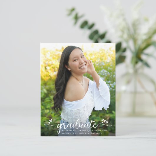 Papier Invitation du script de graduation photo violet bu (Debout devant)