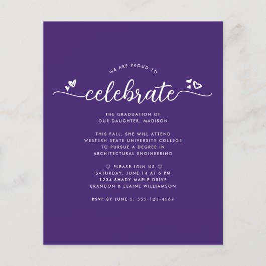 Papier Invitation du script de graduation photo violet bu (Dos)