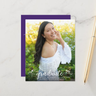 Papier Invitation du script de graduation photo violet bu