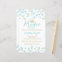 Invitation d'un petit Baby shower d'or bleu Prince