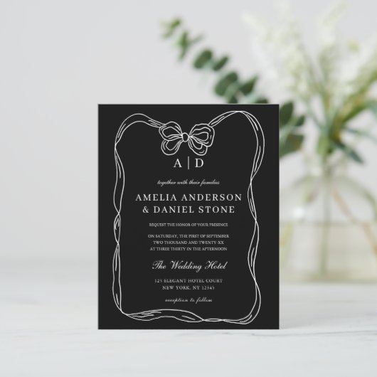 Papier Invitation Elegant Black & White Bow (Debout devant)
