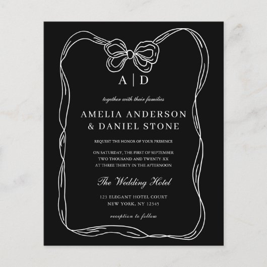 Papier Invitation Elegant Black & White Bow (Devant)