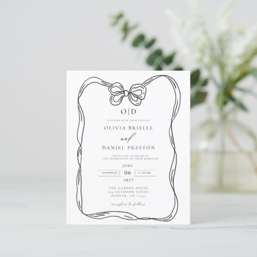 Papier Invitation Elegant Black & White Bow (Debout devant)