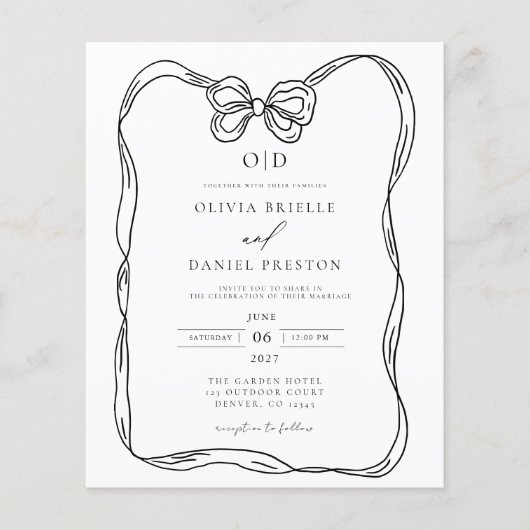 Papier Invitation Elegant Black & White Bow (Devant)