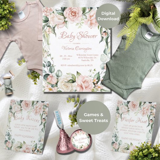 Papier Invitation Élégante Baby shower Floral Rose