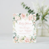 Papier Invitation Élégante Baby shower Floral Rose (Debout devant)