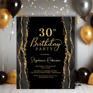 Papier Invitation élégante de 30e anniversaire noir et or