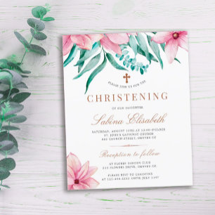 Papier Invitation élégante et florale rose pour baptême à