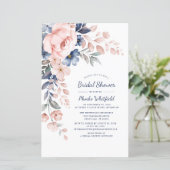 Papier Invitation Élégante Rose Floral Douche nuptiale (Debout devant)