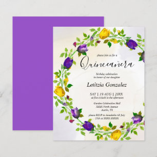 Papier Invitation élégante violette avec motif floral pou