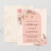 Papier Invitation en marbre rose Christening pampas grass (Devant / Derrière)