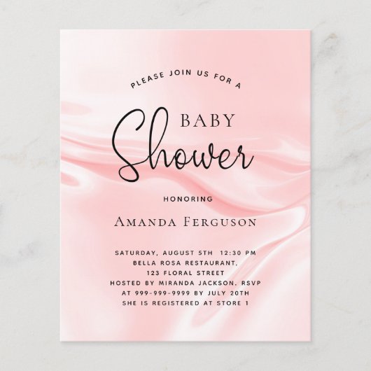 Papier Invitation en soie rose baby shower budget (Devant)
