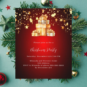 Papier Invitation fête de Noël cadeaux étoiles d'or rouge