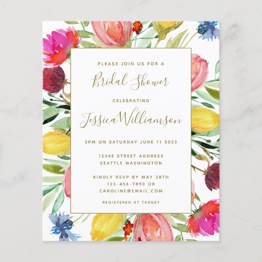 Papier Invitation Fête des mariées budgétaire | Jardin aq (Devant)