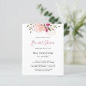 Papier Invitation Fête des mariées florale rose budget (Debout devant)