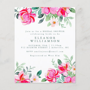 Papier Invitation Fête des mariées florale rose budget