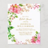 Papier Invitation Fête des mariées florale rose budget (Devant)