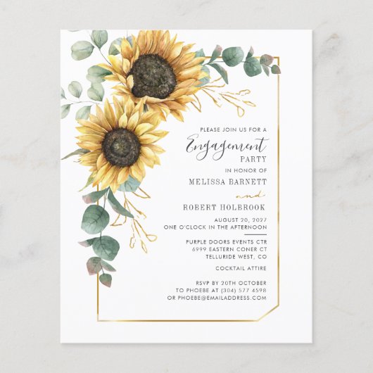 Papier Invitation Fiançailles Budget Sunflower Eucalyptus (Devant)