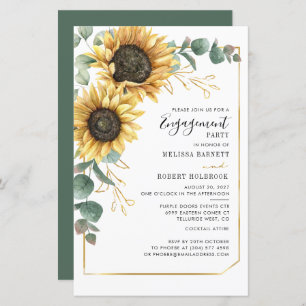 Papier Invitation Fiançailles de tournesol floral Eucalyp