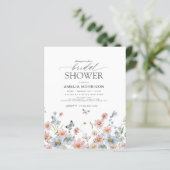 Papier Invitation Fleur sauvage Bleu Douche nuptiale (Debout devant)