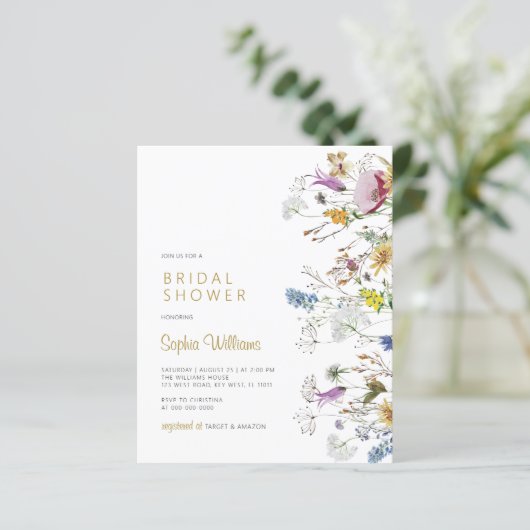 Papier Invitation Fleur sauvage Boho Budget (Debout devant)