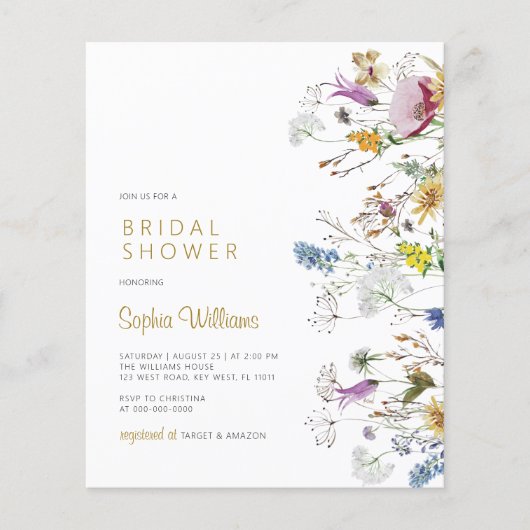 Papier Invitation Fleur sauvage Boho Budget (Devant)