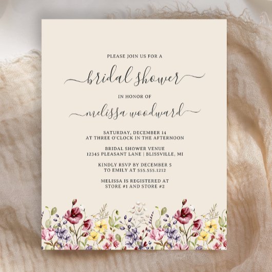 Papier Invitation Fleur sauvage Boho Budget
