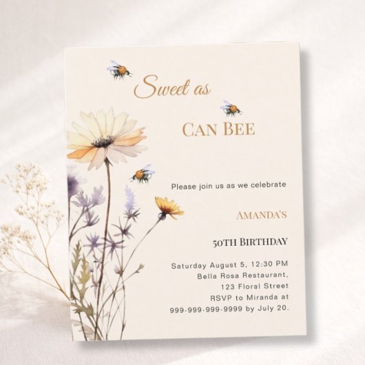 Papier Invitation Fleur sauvage d'anniversaire Douce comm