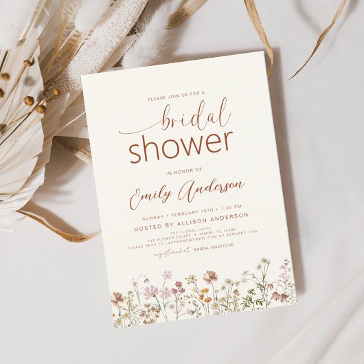 Papier Invitation Fleur sauvage de Boho moderne douche nu