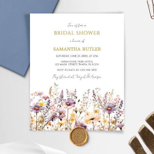 Papier Invitation Fleur sauvage de douche nuptiale Budget