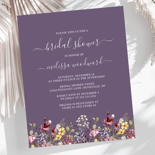 Papier Invitation Fleurs sauvages Budget Purple Bridal