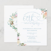 Papier Invitation florale à cœur pour le 60e anniversaire (Devant / Derrière)