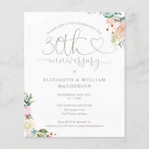 Papier Invitation florale cœur pour le 30e anniversaire d