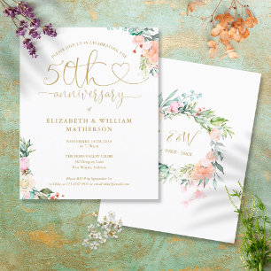 Papier Invitation florale cœur pour le 50e anniversaire B