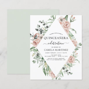Papier Invitation Florale de Quinceañera Rose Poussiéreus