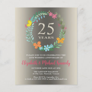 Papier Invitation florale du 25e anniversaire du Mariage 