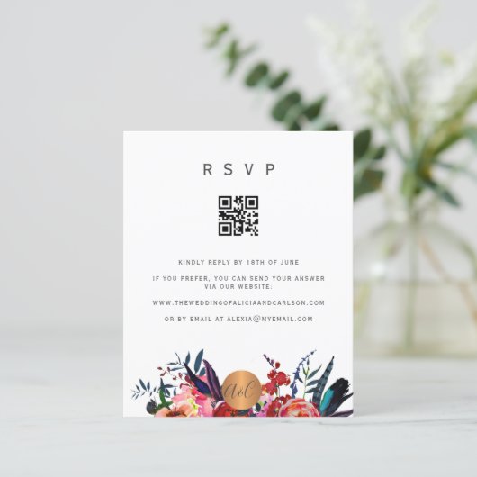 Papier Invitation florale élégante avec QR CODE de budget (Debout devant)