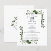 Papier Invitation florale élégante pour les 25 ans de mar (Devant / Derrière)