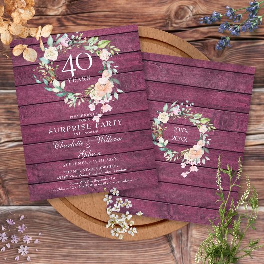 Papier Invitation florale en bois rustique Ruby pour le 4