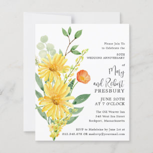 Papier Invitation florale jaune pour le 50e anniversaire 