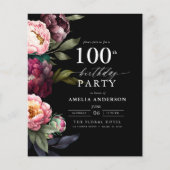 Papier Invitation Florale Moody pour 100e Anniversaire Bu (Devant)